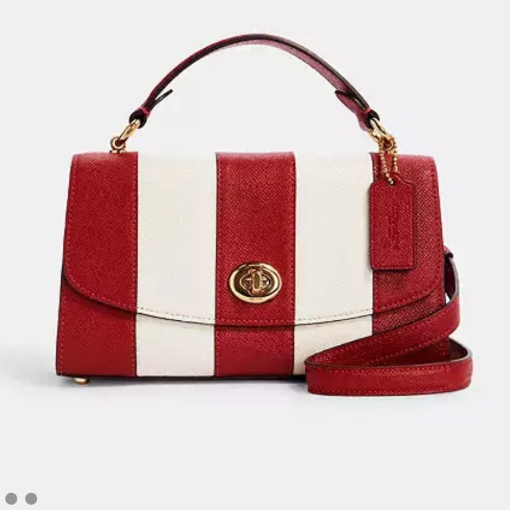 Coach Red and White Striped Leather Satchel